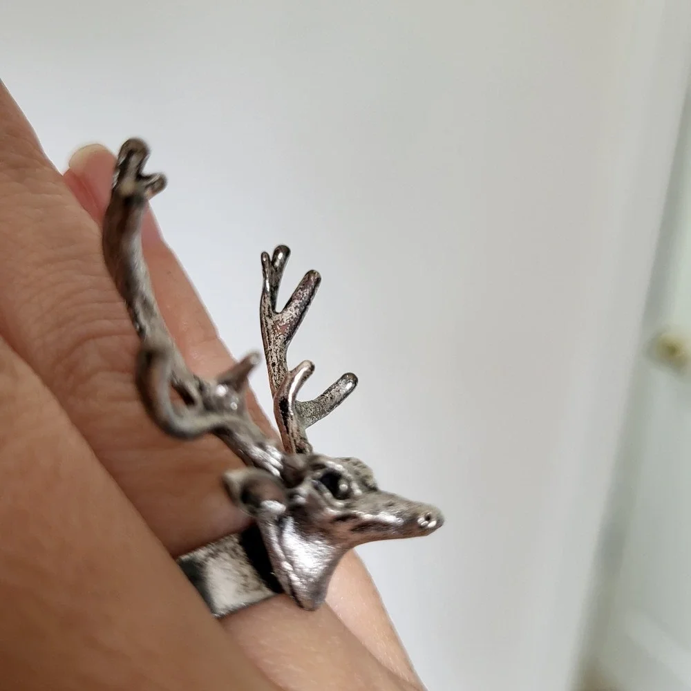 Reindeer Ring Box of 12 Silver Tone Metal Deer Head‎ Christmas Holiday Jewel